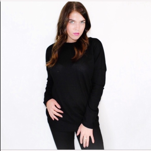 Black Long Sleeve Sweater with Twist in back - Picture 1 of 3